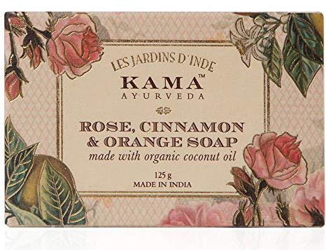 Kama Ayurveda Rosen-, Orangen- und Zimtseife mit Bio-Kokos-, Jojoba- und Rizinusölen, 125 g