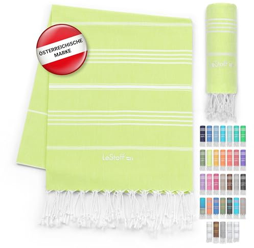 LeStoff Hamamtuch Saunatuch, 100% Bio-Baumwolle, 95x180 cm, Limette | Badetuch, Badehandtuch, Saunahandtuch für Damen und Herren, Wellness und Spa – vorgewaschen, saugstark und schnelltrocknend