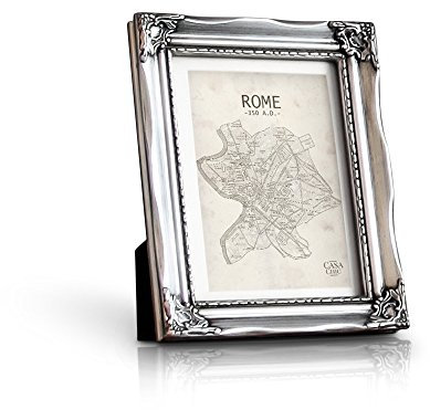 Rococo by Casa Chic - Shabby Chic Photo Frame - 5x7 inch - Glass Front - With Picture Mount for 6x4 inch Photo - 3 Centimetres Frame Edge Width - Rococo Baroque Style - Antic Silver