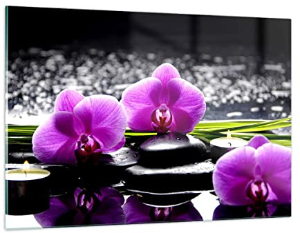 Quadri Moderni su Vetro 120x80 cm Stampe da Parete Botanica Fiori - 2658 | Orchidea Natura Acqua Quadro Decorativo Grande XXL Decorazione Murale Soggiorno Arte da Parete Decorazione da Parete ARTTOR