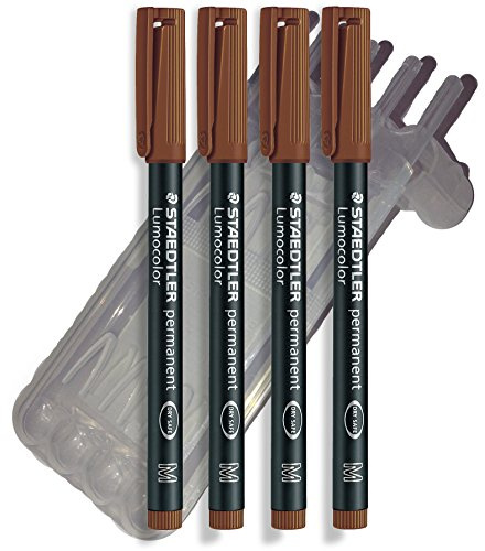 Staedtler Feinschreiber Universalstift Folienstift | Lumocolor permanent, Staedtler Box (4er Pack M Spitze, Braun)