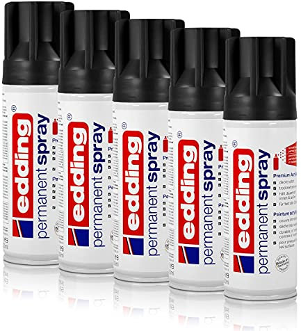 5x edding Permanent Spray tiefschwarz matt 200 ml Premium Acryllack, RAL 9005