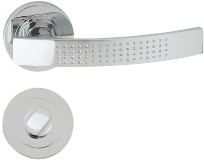domino Türgriff Drückergarnitur WC - Badezimmer Set Rund-Rosette Türbeschlag für Badezimmertüren Set WC - Rosetten-Garnitur Türklinke aus Aluminium Chrom Türdrückergarnitur ALMA-R ECO M6