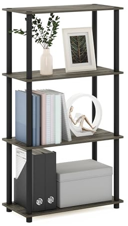 Furinno Turn-N-Tube 4-Stufe Mehrzweck-Regal, French Oak Grey/Black, 59.9 (Breite) x 109.9 (Höhe) x 29.7 (Tiefe) cm