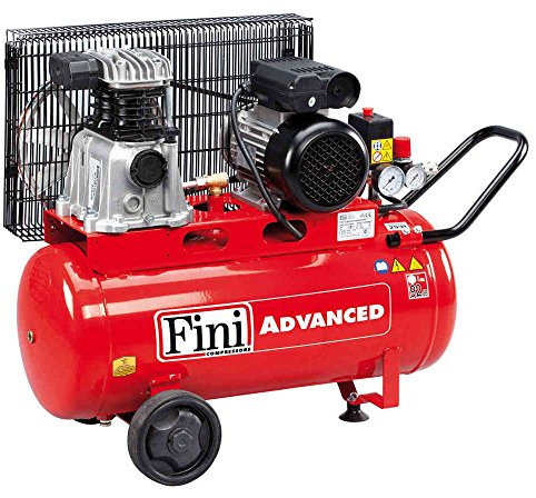 Fini Compressori Compressor For Advanced MK 102, 50L, 2HP, Red, Portable, Electric, Heavy Duty, Belt Towing Engine, Electromechanical Pressure Switch