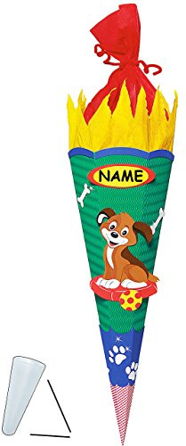 alles-meine.de GmbH BASTELSET Schultüte - Hund Welpe - 85 cm - incl. Namen - mit/ohne Kunststoff Spitze - Zuckertüte zum selber Basteln - 6 eckig Mädchen Jungen Haustier gr