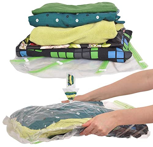 The Chestnut 8 Travel Space Saver Bags - No Vacuum or Pump - for Clothes - Reusable - Luggage Compression - Set of 4 L and 4 M Sacks - Transparent