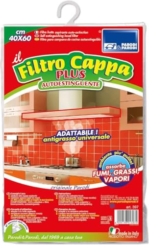PARODI & PARODI - Filtro Cappa Cucina Autoestinguente, 1 Pezzo, Filtri Aspiranti Assorbi Fumi, Grassi, Vapori Ritagliabili 100% Poliestere Anti Fiamma Universale per Ogni Cappa, Accessori Cucina 40x60