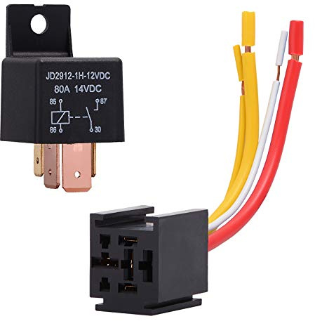 EHDIS 1 Piezas Relé de Coche 4 Pin 12V 80A con Arnés de Enchufes, On/Off Normalmente Abierto SPST Relé Socket Plug 4 Wire, pour Coche Motor Bote