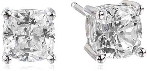 Amazon Essentials Platinum Plated Sterling Silver Cushion Cut Cubic Zirconia Stud Earrings, 6mm