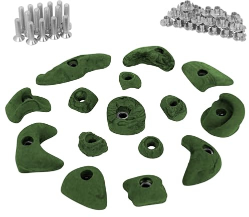 ALPIDEX 15 Klettergriffe mit Schrauben Einschlagmuttern Klettersteine Set | Bouldersteine, Bouldergriffe, Kletterwandbau, Spielturm, Trainingswand, wetterfest, Indoor, Outdoor, Klettern, Kinder