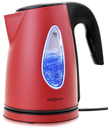 oneConcept SS17 Bouilloire design sans fil - Conception Cool Touch et effet lumineux - Théière (2200W, 1,7L) Structure acier inox - rouge
