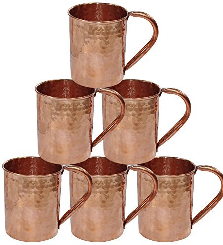 DakshCraft ® Accesorios martillado recipientes de cobre Moscow Mule Copa, Juego 6 tazas