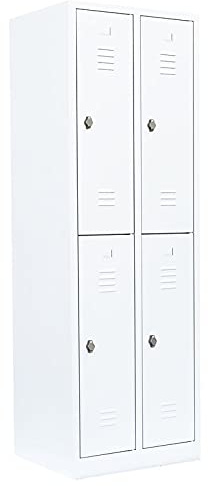 Lüllmann Spind Schließfachschrank weiß 4 Fächer 180x60x50cm | Werfachschrank, Komplett montiert, Verschweißt