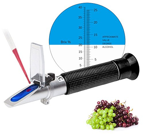 Refractometer for Grape Wine Brewing, Measuring Sugar Content in Original Grape Juice and Predicting The Wine Alcohol Degree, Dual Scale of 0-40% Brix & 0-25% vol Alcohol, Wine Making Kit