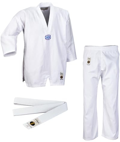 Ju-Sports Taekwondo Anzug to start Weiß 190 I Dobok Taekwondo für Kinder & Einsteiger I Taekwondo Kimono inkl. weißem Gürtel I Hose mit Kickzwickel I 100% Baumwolle