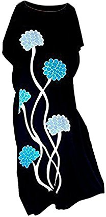 Cool Kaftans New Amazing Dahlia Black Hand Drawn Floral Dress Summer Soft Long (Black XXL)