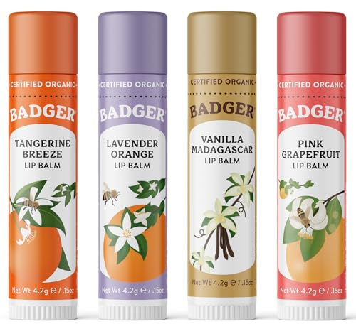 Badger Lippenbalsam 4 Stäbchen Geschenkset blau Pack