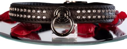 SiaLinda: Halsband echtes Elch Leder mit Strass schwarz 20mm breit silber