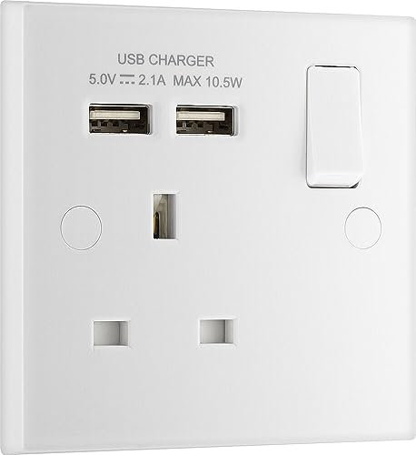 BG Electrical Single Switched Fast Charging Power Socket with Two USB Charging Ports