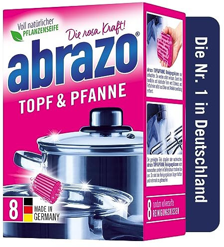 abrazo Topf & Pfanne | 8 Reinigungskissen für Töpfe, Grill & Backofen, Spülschwamm mit veganer Pflanzenseife, Küchenschwamm, Reinigungsschwamm