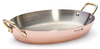 DE BUYER 6451.32 Ovale Auflaufform, Kupfer/Edelstahl, 2 A, Messing, 32 cm, Rich Copper