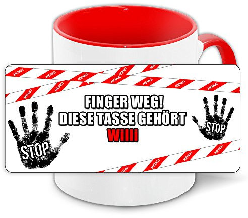 Büro-Tasse mit Namen Willi und schönem Motiv - Nr. 2 - Finger weg, diese Tasse gehört .., Farbe: rot
