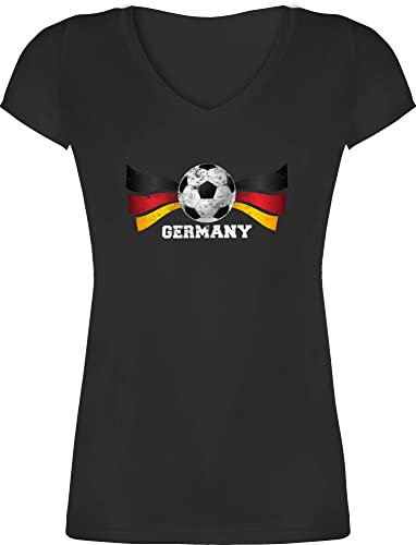 T-Shirt Damen V Ausschnitt - EM WM - Germany Deutschland Fußball - XXL - Schwarz - Deutschland-t-Shirt fußball-Fanartikel Europameisterschaft Deutschland-Fanartikel Tshirt Shirt Fussball 2022