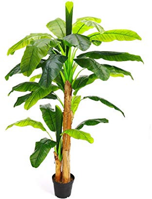 kunstpflanzen-discount.com Künstlicher Bananen Baum mit 33 Blätter Höhe ca. 220cm - Schöner großer Bananen Kunstbaum mit formschönen Blättern aus PEVA