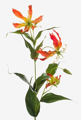 artplants.de Kunstblume Ruhmeskrone, orange - gelb, 80cm - Künstliche Gloriosa - Deko Blumen