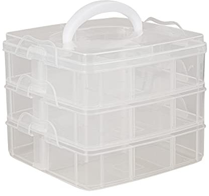 Rayher Sortierbox Aufbewahrung mit Griff, 15,5x15,5x12,9cm, 3 Etagen á 6 Fächer, für Bastel-Material, Kabel, Spielzeug, Büro-Utensilien, Accessoires - platzsparend, übersichtlich, stabil (3918100)