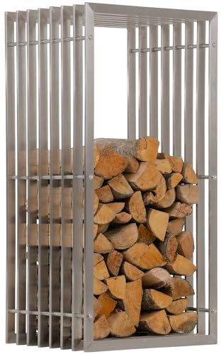 CLP Metall Kaminholzregal Irving Edelstahl I Robuster Und Handgefertigter Kaminholzständer I Brennholzregal Mit Sitzbankfunktion, Größe:40x50x100 cm