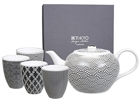 TOKYO design studio Nippon Noir Wave Ensemble à thé, de 5, Noir/Blanc, Lot de 5