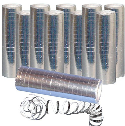 Sparpack: 10 x Luftschlangen Silber Metallic - 10 Rollen - Partydeko Fasching Karneval & Co.