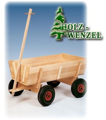 Holz-Wenzel Kinder-Kastenwagen aus naturbelassenem Holz - Handgefertigt mit robuster Zugstange, luftbefüllte Räder - Ideal als Männertagsgeschenk, Holzspielzeug