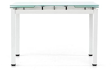 KONTE.DESIGN Tavolo RAPALLO allungabile in vetro bianco opaco e base metallo bianco, 110x70x76 cm