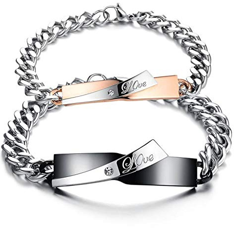OIDEA Paar Armband aus Edelstahl Panzerkette Armkette mit Gravur, Gold Rosegold Silber Armreif Pärchen Armreifen Partner Armbänder Schmuck Geschenk für Verliebte Damen Herren Paare Valentinstag
