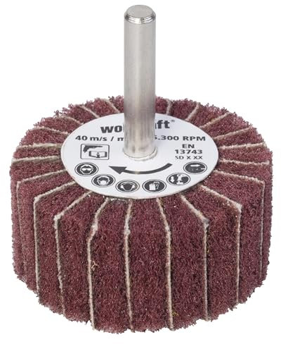 wolfcraft Vlies-Mop I 2032000 I Ø 50 mm I Körnung 150 I Fächerschleifer für Holz, Blech, Farbe I Rundschaft