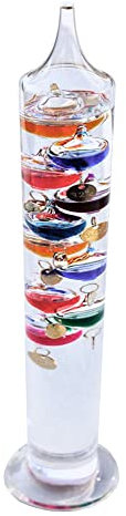 44cm Tall Free Standing Galileo Thermometer with ten floating globes | measures temperatures from 16 degrees Centigrade to 35 degrees | also in Fahrenheit | Weather station | Water Thermometer