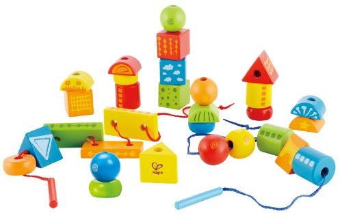 Hape E1019 als Ersatz für E1001 Fädelklötze 32 teilig, bunte holzsteine