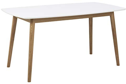 AC Design Furniture Pernille Esstisch – 150x80x75,5 cm – Weiße, UV-lackierte MDF-Tischplatte mit lackiertem Eichenholzgestell – Nordisches Design mit abgerundeten Kanten– Bequemer Platz für 4 Personen