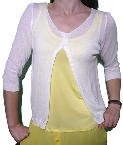 Fantasy Cardigan Spolverino Corto Coprispalle Giacchetto Bolerò Filo Viscosa Leggero Manica 3/4 Semplice Ragazza Donna
