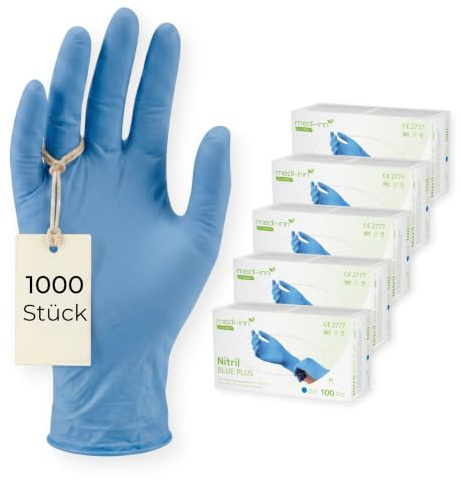 1000 (10x100) Gant à usage unique Sans talc Nitrile bleu plus différentes tailles - 10 8-9