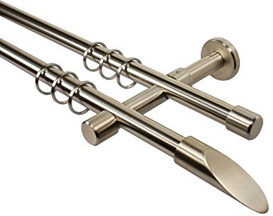 Edelstahl Optik Gardinenstange 2-läufig 16 mm mit Endstück Diagonal, 200 cm
