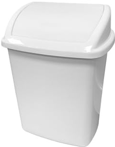 Chabrias 8 Litre White Plastic Swing Lid Bin, Compact Rubbish Waste Bin for Kitchen, Bathroom, Office or Home, Durable, Easy to Clean, Lightweight Trash Can Single With Swing Lid