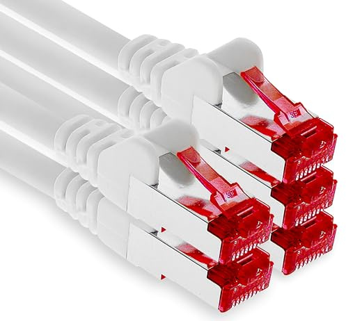 1aTTack.de - 5x 3 mètres câble patch CAT6 S/FTP blindage PIMF câble réseau CAT.6 RJ45 câble Ethernet routeur LAN DSL commutateur modem panneau de brassage - blanc - 5 pièces
