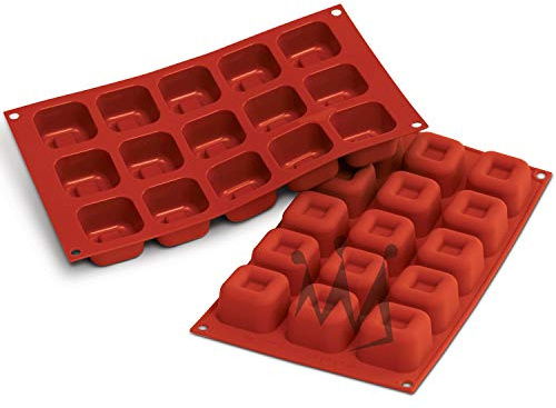 Silikomart Professional SF081 Silicone Baking Mold Square Savarin 1.52 Oz Volume, 1.89 x 1.89 x 1.16 High, 15 Cavities (1 Each)