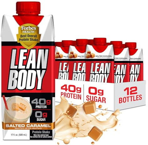 Lean Body Ready-to-Drink Salted Caramel Protein Shake, 40g Protein, Whey Blend, 0 Sugar, Gluten Free, 22 Vitamins & Minerals, 17 Fl Oz (Pack of 12)