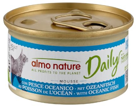 almo nature Daily Grain Free kattmat, mousse med havsfisk, komplett mat för katter, våtfoder (utan tillsatt spannmål), 24-pack (24 x 85 g)