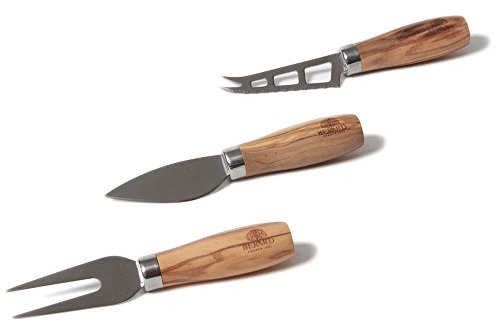 Bérard Käse Messer Set, 3-teilig 21350 DREI Käsemesser mit Olivenholzgriff und Edelstahlklinge. Maße: 16 x 2,5 x 3 cm